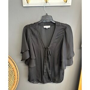 Hayden Los Angeles Womens S Black Top Ruffle Bell Sleeve Whimsigoth Tie Blouse